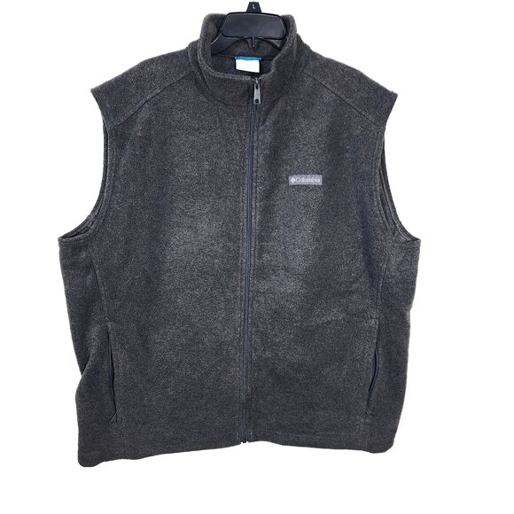 Columbia Mens Vest Size XL Steens Mountain Fleece Gray Heather Full Zip Pockets - Picture 1 of 10